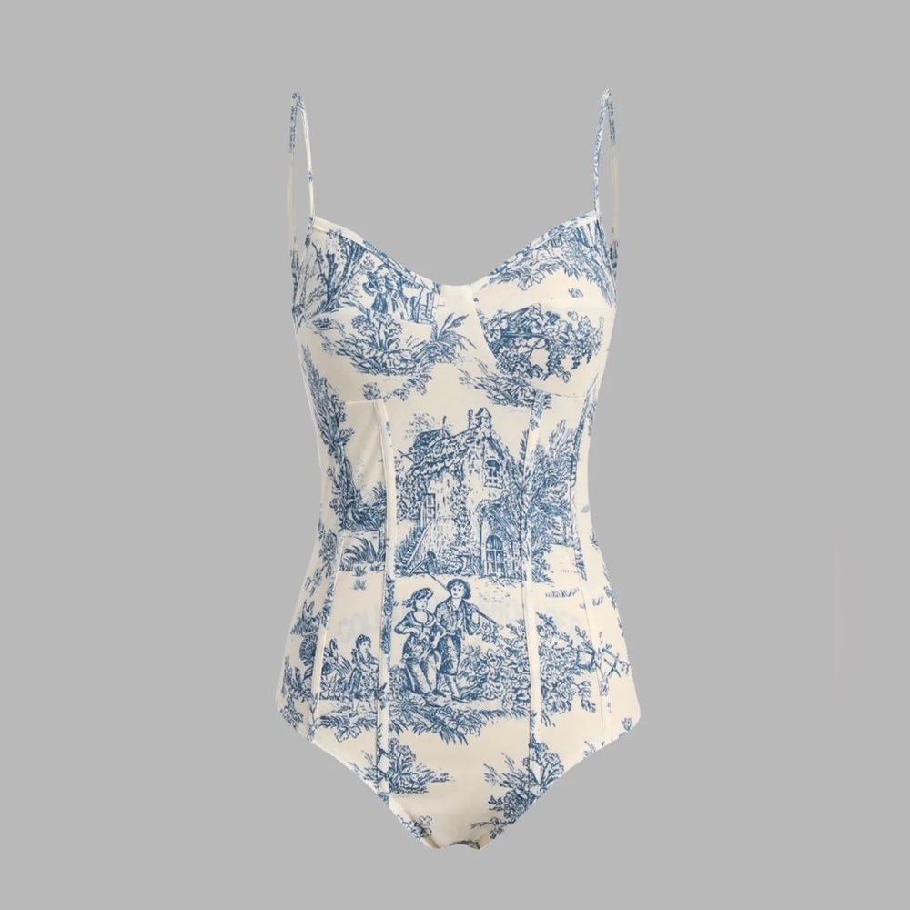 SANTORINI BEACH VACATION TOILE DE JOUY BODY SUIT